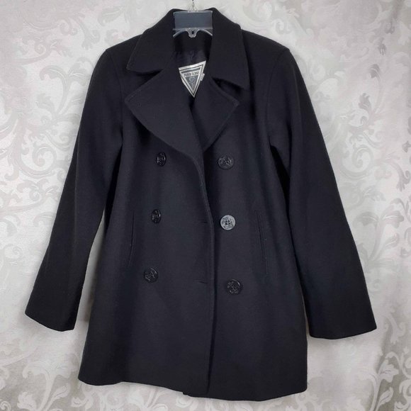 Marvin Richards wool blend double breasted pea coat Size 4 Black Nautical Navy - Picture 4 of 12